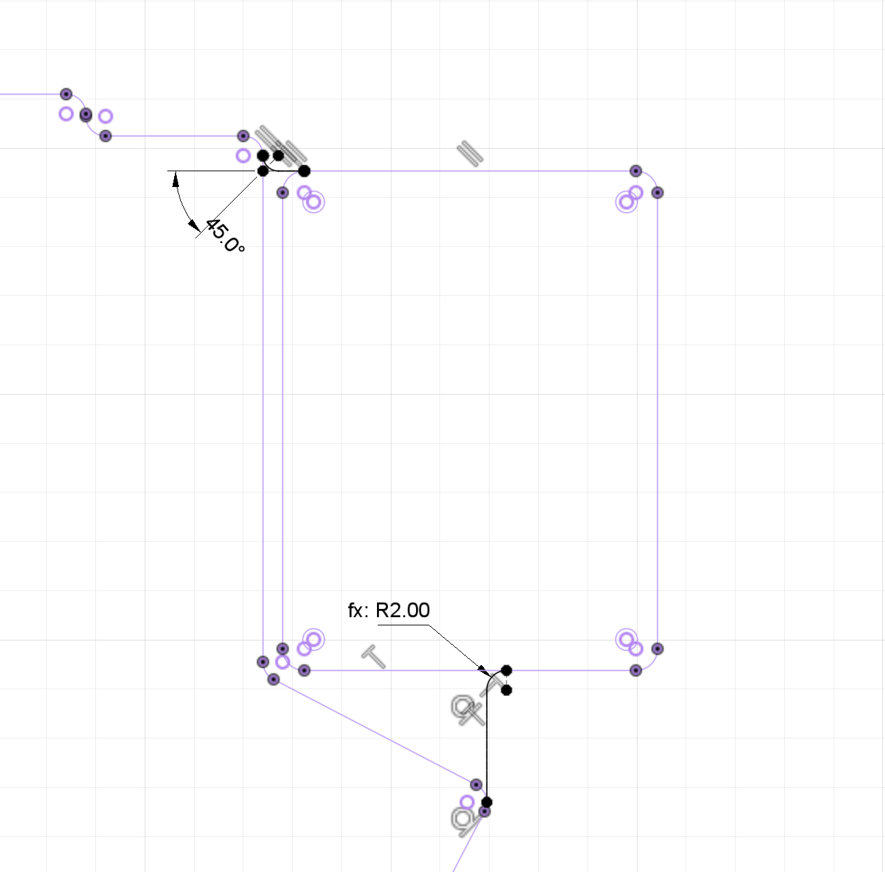 Making fillets on the bottom plate based on projections of other parts