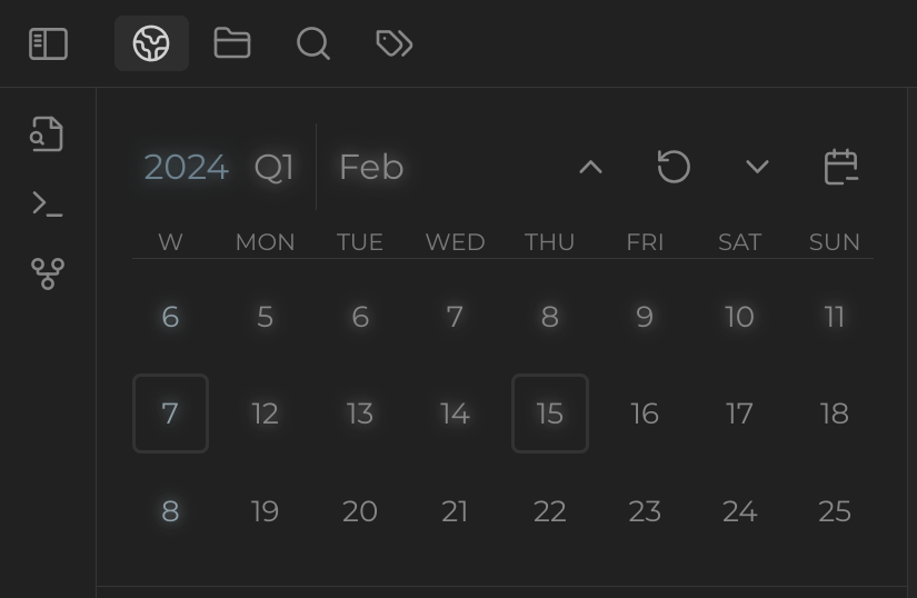 Week-centric calendar with glowing text showing existing notes