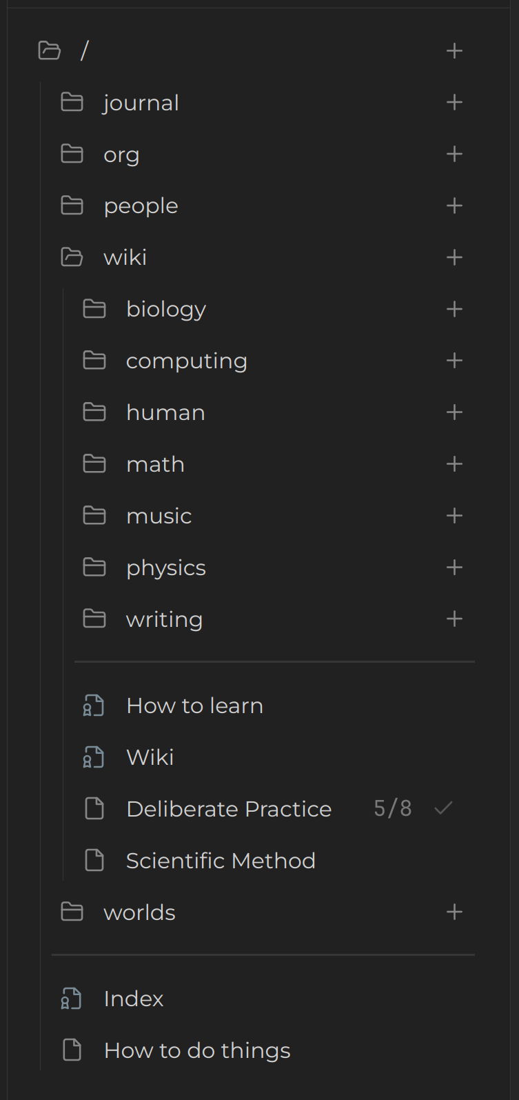 File tree that highlights notes with index: true in their frontmatter and brings them up